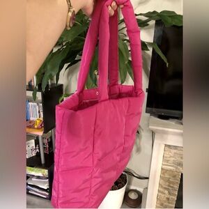 Ulta Beauty Cloud Nine hot pink puffy tote bag.
